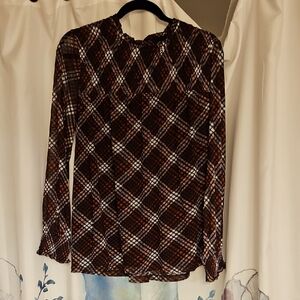 Maurices Black Rust and White Plaid Blouse